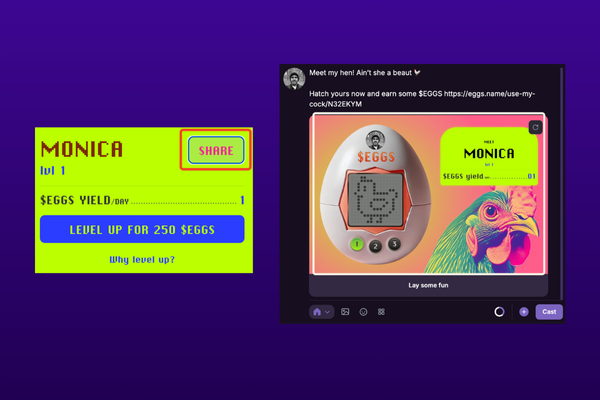Example from EGGS Mini App, prompting the user to cast a custom generated image